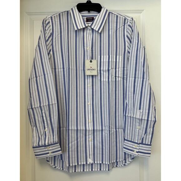 Untuckit Shirt Womens 10 Striped Blue White Long Sleeve Button Down PINOT PERSE - Picture 1 of 5